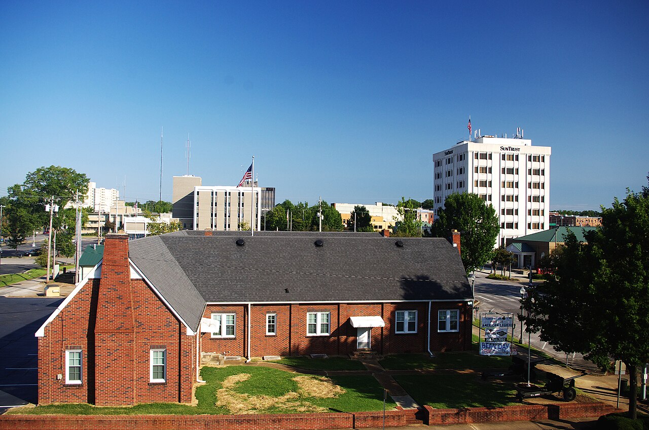 Downtown Florence, Alabama, with the American Legion building in the foreground